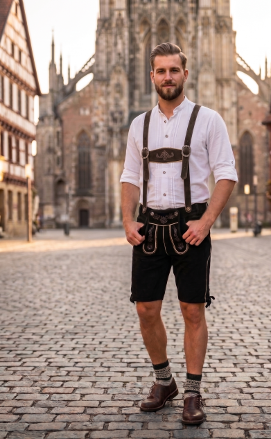 Herren Trachten Lederhose mit Trägern Volksfest Wildleder Kurze Länge 