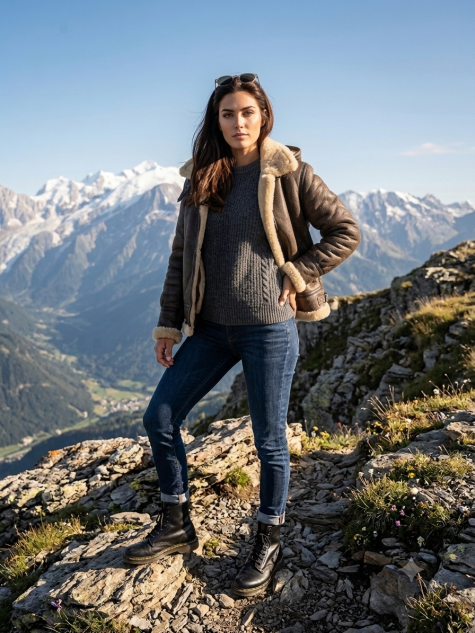 Damen Schaffell Jacke mit Kaputze M