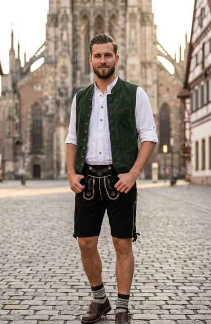 Herren Trachten Lederhose mit Trägern Wildleder Kurze Länge 