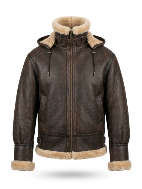 Damen Schaffell Jacke mit Kaputze 
