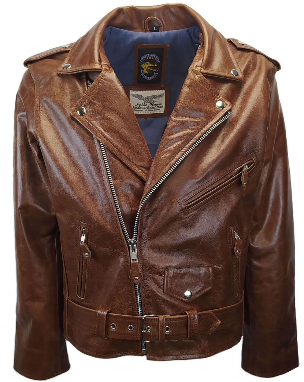 Fliegerjacken von Noble House | Lederjacke Rockabilly Marlon Brando cognac  | online kaufen